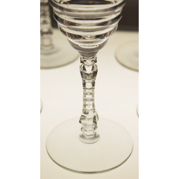 7 Rock Sharpe Halifax Water Goblet Crystal Glass Floral Etch Cut Stem Circa 40s - Picture 7 of 8